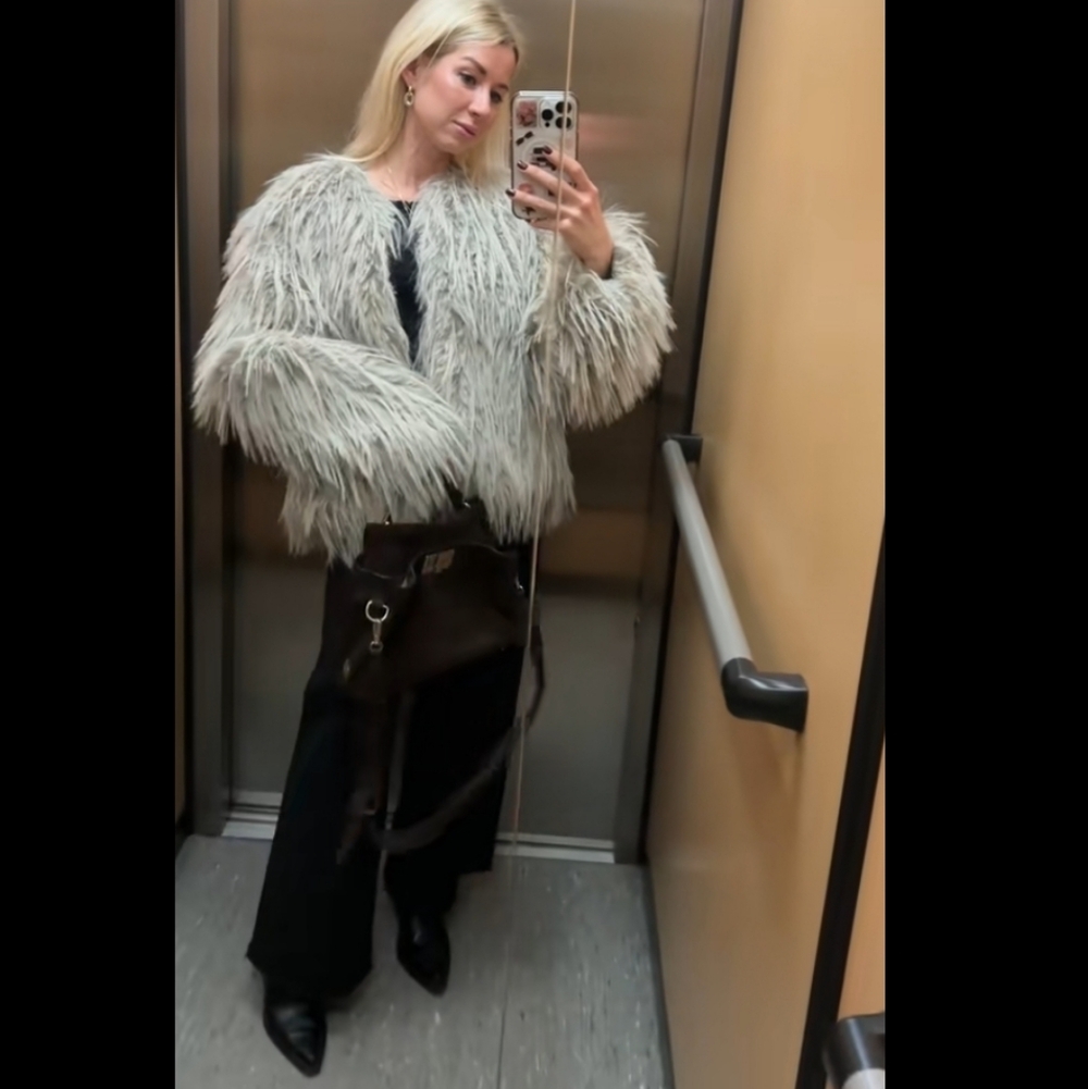 ZARA FAUX FUR GREY COAT SIZE S - Picture 15 of 16